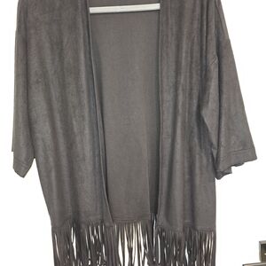 Express Cardigan Fringe Short Sleeve Pocket OneSize Womens Boho Hippie Woodstock